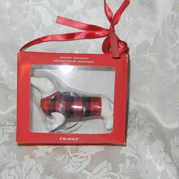 Wienner Dacshund Ceramic Dog Christmas Ornament Fringe Studio Lab - Picture 1 of 2